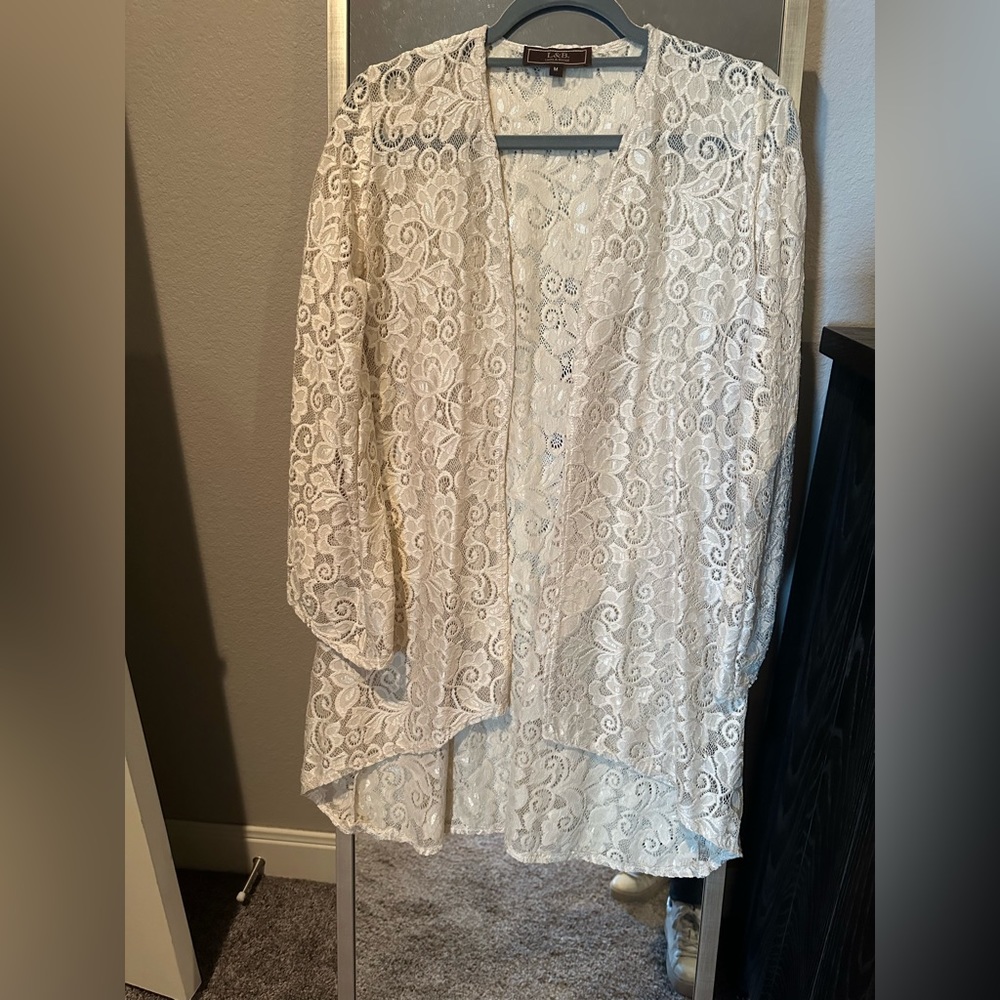 Lucky & Blessed Cream Lace Duster Cardigan